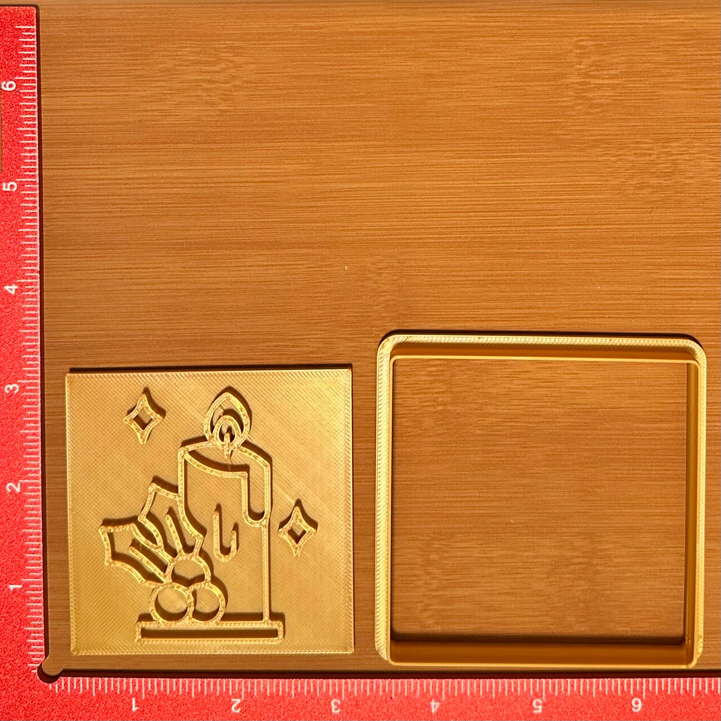 Candle with Holly - Custom 3D Printed Cookie Cutter + Stamp Combo