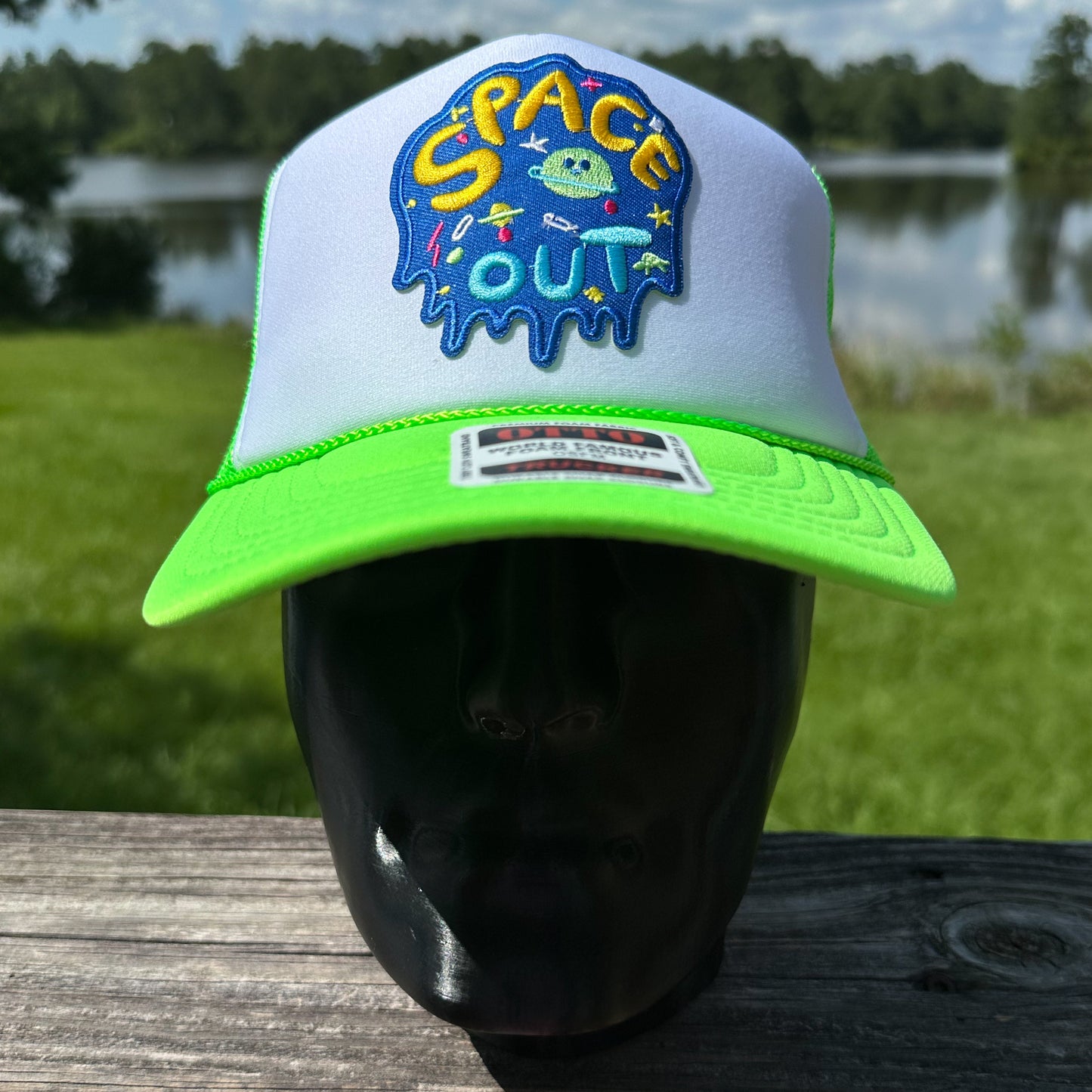 Space Out | Neon Green & White Otto Foam Front Rope Trucker Hat