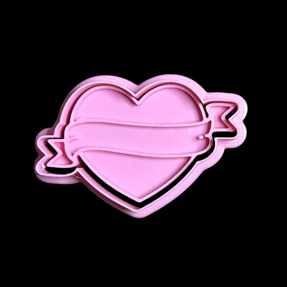 Heart with Banner - Custom 3D Printed Cookie Cutter + Stamp Combo