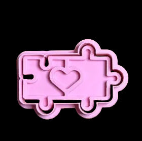 Puzzle Pieces with Heart - Custom 3D Printed Cookie Cutter + Stamp Combo