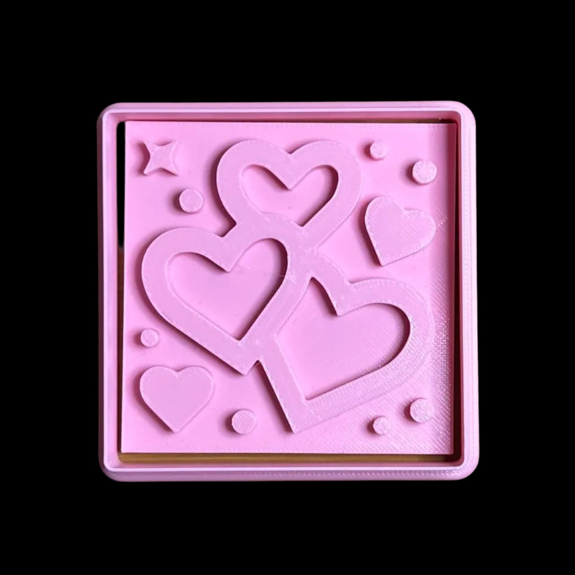 Heart Pattern - Custom 3D Printed Cookie Cutter + Stamp Combo