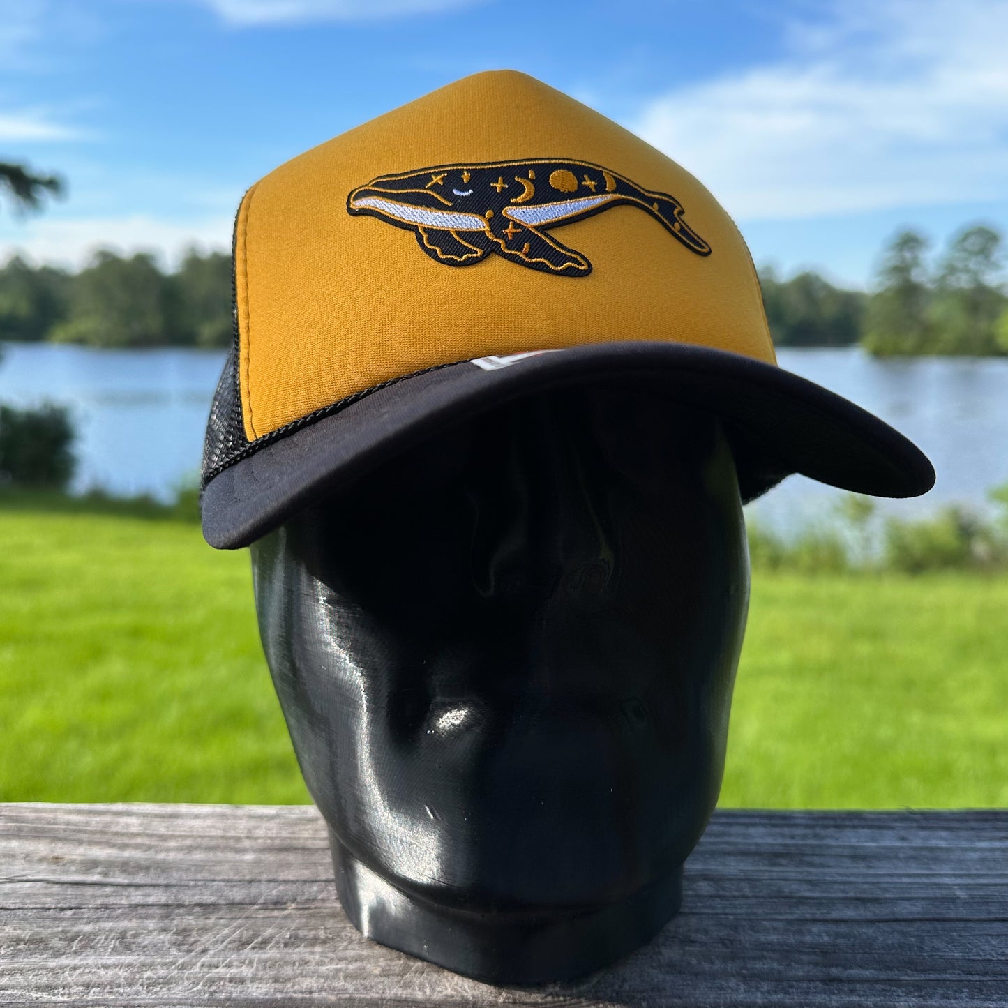 Celestial Whale | Gold & Black Otto Foam Front Rope Trucker Hat