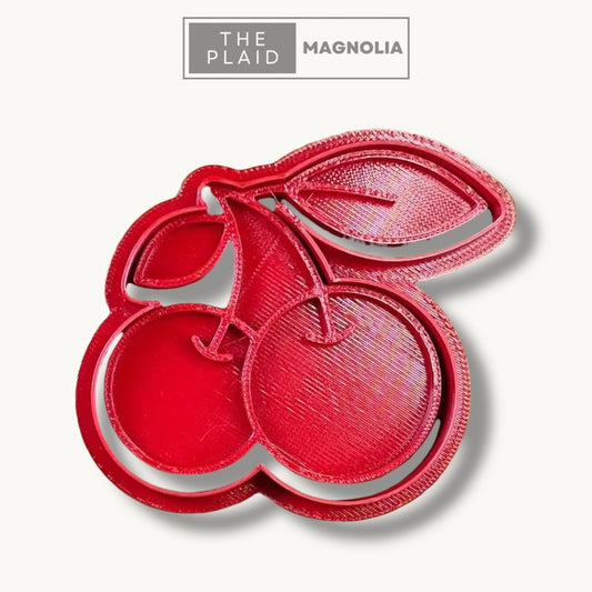Cherries - Custom 3D Printed Cookie Cutter + Stamp Combo