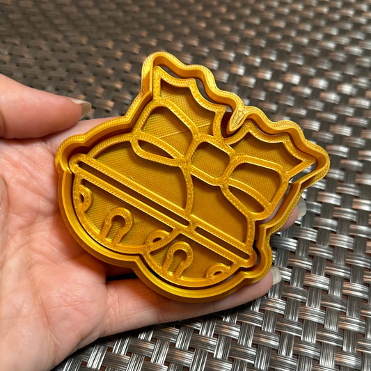 Sleigh Bells with Bow - Custom 3D Printed Cookie Cutter + Stamp Combo