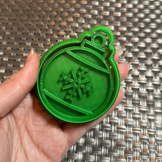 Round Ornament with Big Snowflake - Custom 3D Printed Cookie Cutter + Stamp Combo