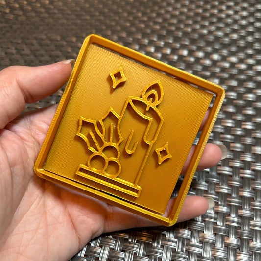 Candle with Holly - Custom 3D Printed Cookie Cutter + Stamp Combo