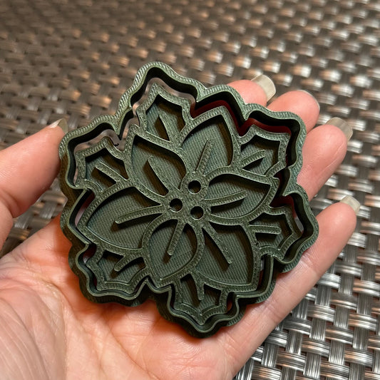 Poinsettia with Leaves - Custom 3D Printed Cookie Cutter + Stamp Combo