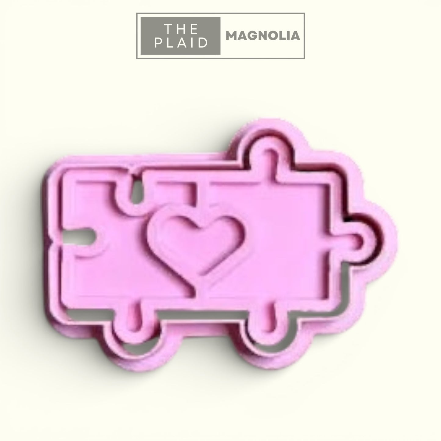 Puzzle Pieces with Heart - Custom 3D Printed Cookie Cutter + Stamp Combo
