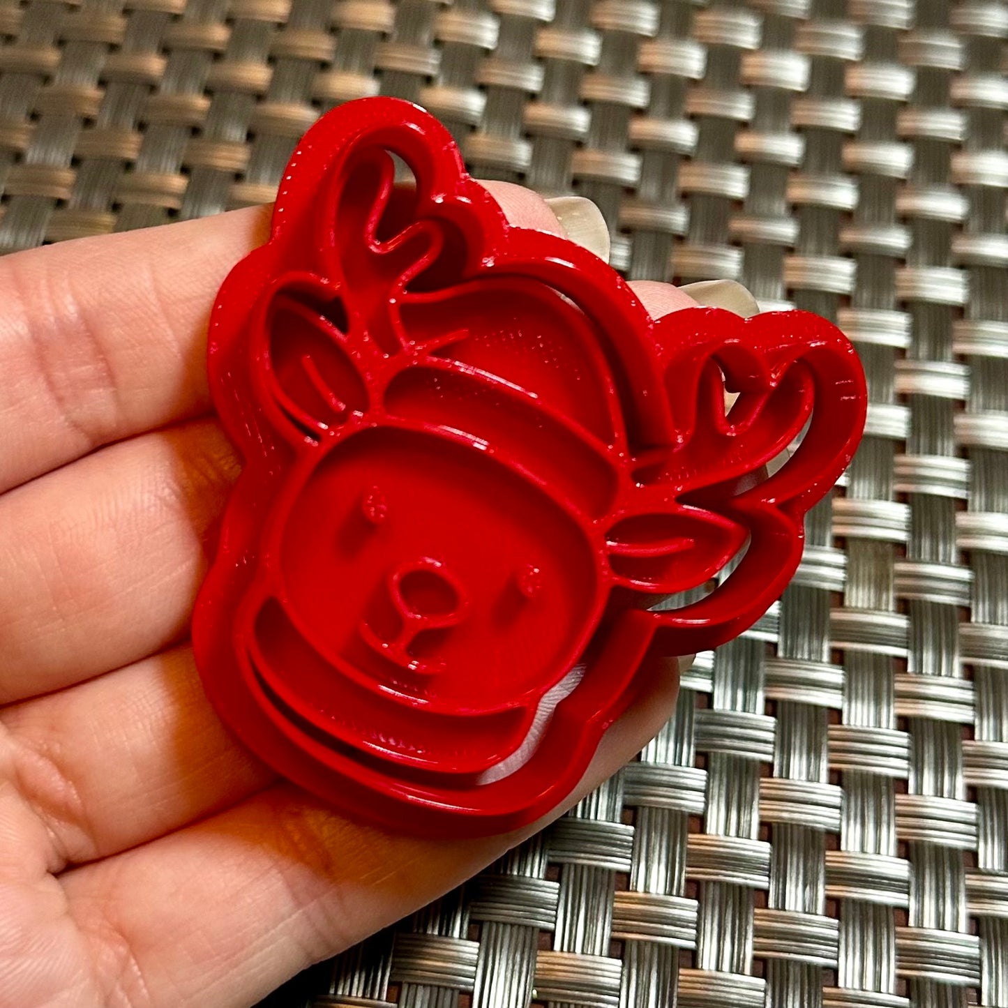 Deer with Santa Hat - Custom 3D Printed Cookie Cutter + Stamp Combo