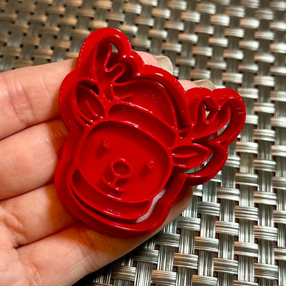 Deer with Santa Hat - Custom 3D Printed Cookie Cutter + Stamp Combo