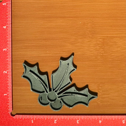 Holly with Berries - Custom 3D Printed Cookie Cutter + Stamp Combo