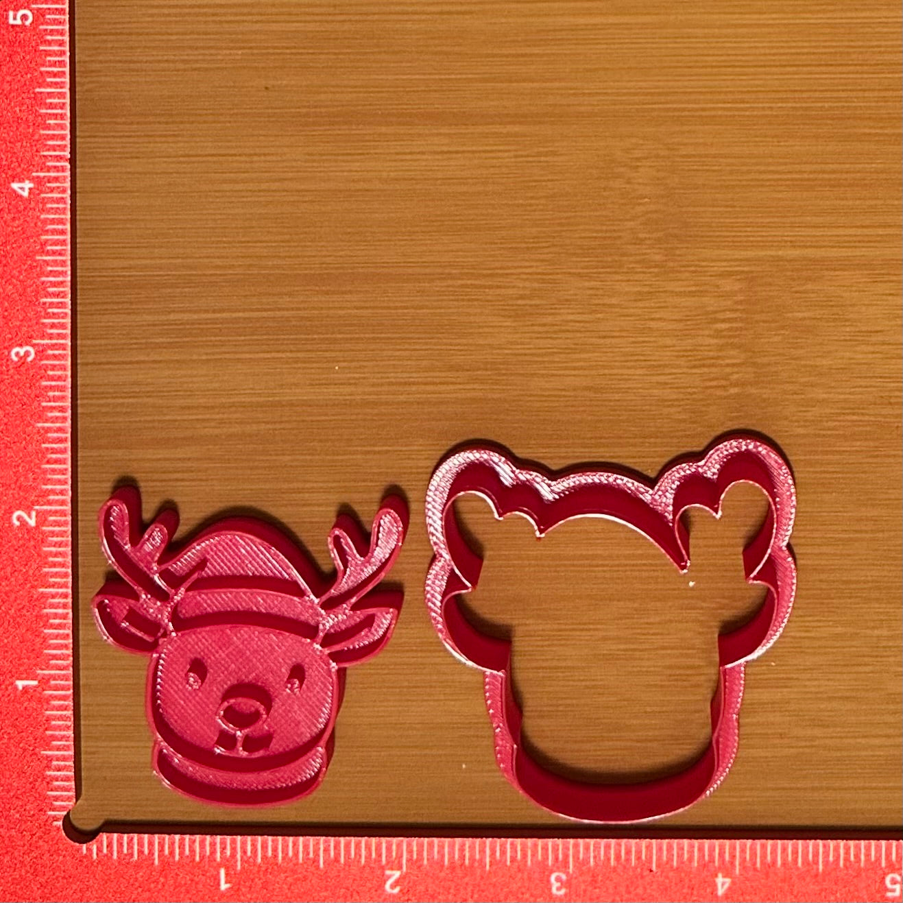 Deer with Santa Hat - Custom 3D Printed Cookie Cutter + Stamp Combo