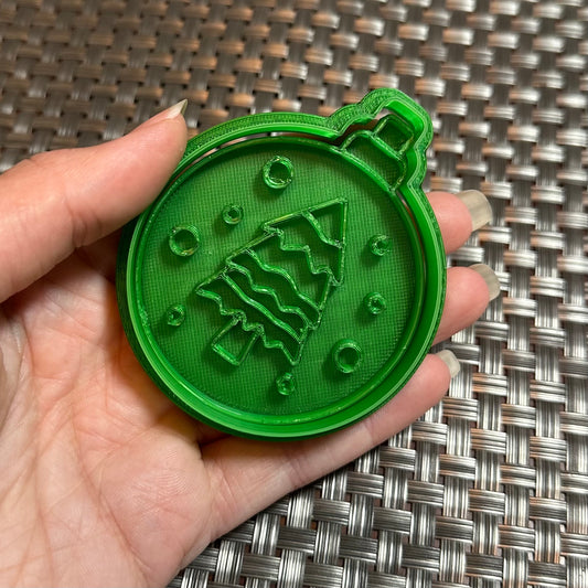 Round Ornament with Tree - Custom 3D Printed Cookie Cutter + Stamp Combo