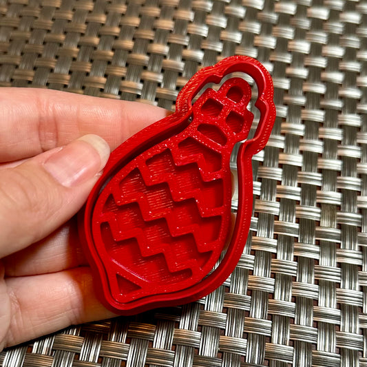 Bulb Ornament with Chevron Pattern - Custom 3D Printed Cookie Cutter + Stamp Combo