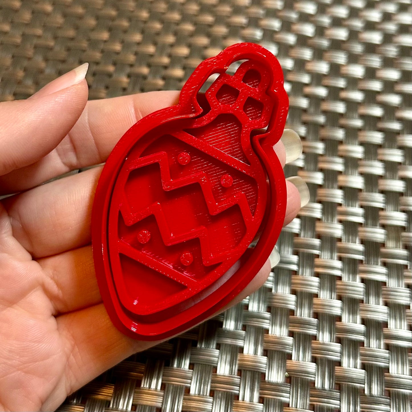 Bulb Ornament with Chevron and Stripes - Custom 3D Printed Cookie Cutter + Stamp Combo