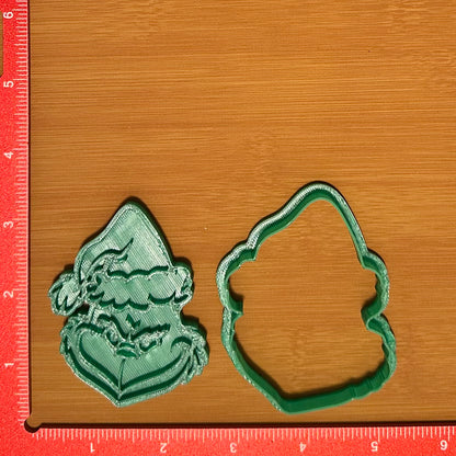 Grinch Head - Custom 3D Printed Cookie Cutter + Stamp Combo