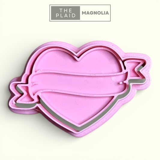Heart with Banner - Custom 3D Printed Cookie Cutter + Stamp Combo