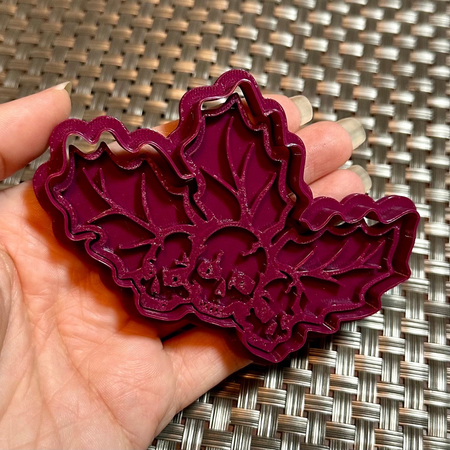 Skull Holly Leaves - Custom 3D Printed Cookie Cutter + Stamp Combo