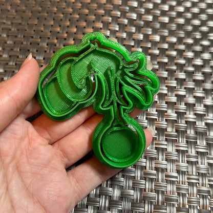 Grinch Hand with Ornament - Custom 3D Printed Cookie Cutter + Stamp Combo