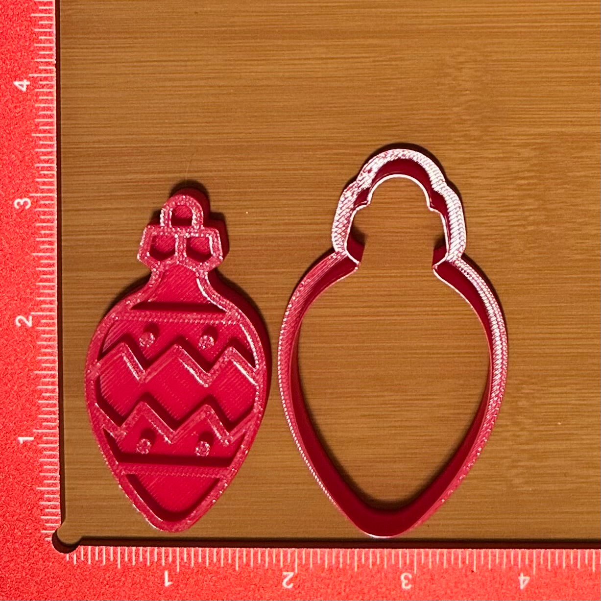Bulb Ornament with Chevron and Stripes - Custom 3D Printed Cookie Cutter + Stamp Combo