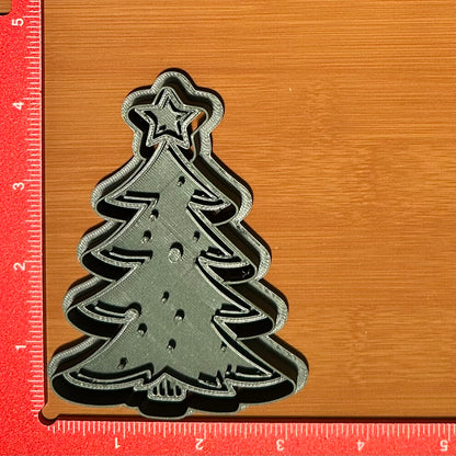 Christmas Tree with Star - Custom 3D Printed Cookie Cutter + Stamp Combo