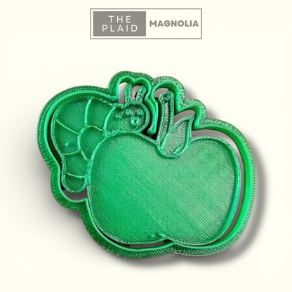 Worm on Apple - Custom 3D Printed Cookie Cutter + Stamp Combo