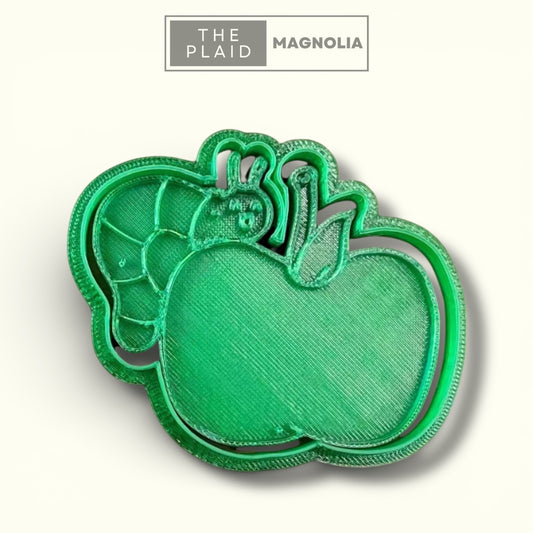 Worm on Apple - Custom 3D Printed Cookie Cutter + Stamp Combo