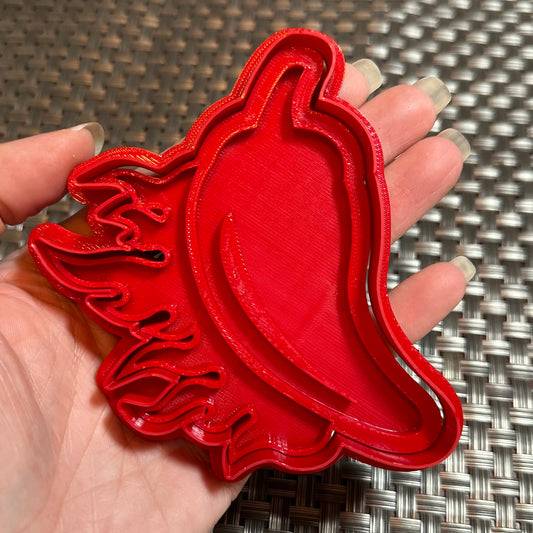 Flaming Chili Pepper - Custom 3D Printed Cookie Cutter + Stamp Combo