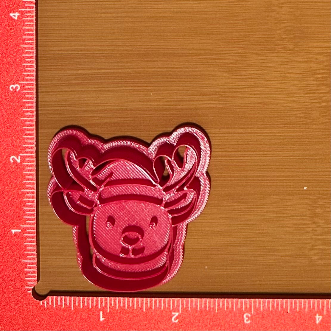 Deer with Santa Hat - Custom 3D Printed Cookie Cutter + Stamp Combo