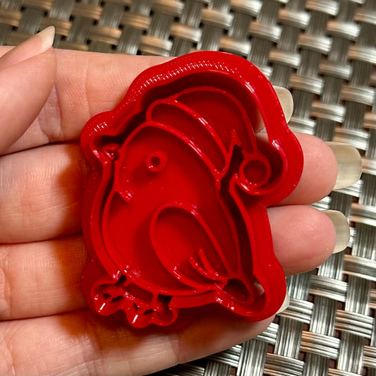 Bird with Santa Hat - Custom 3D Printed Cookie Cutter + Stamp Combo