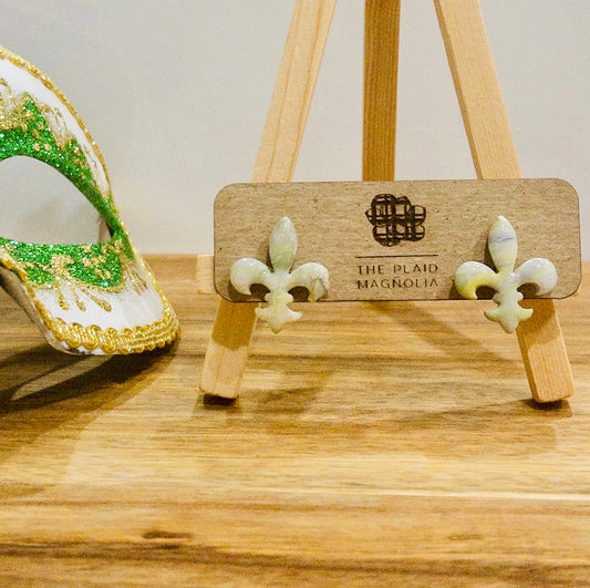 Fleur De Lis Marble Studs