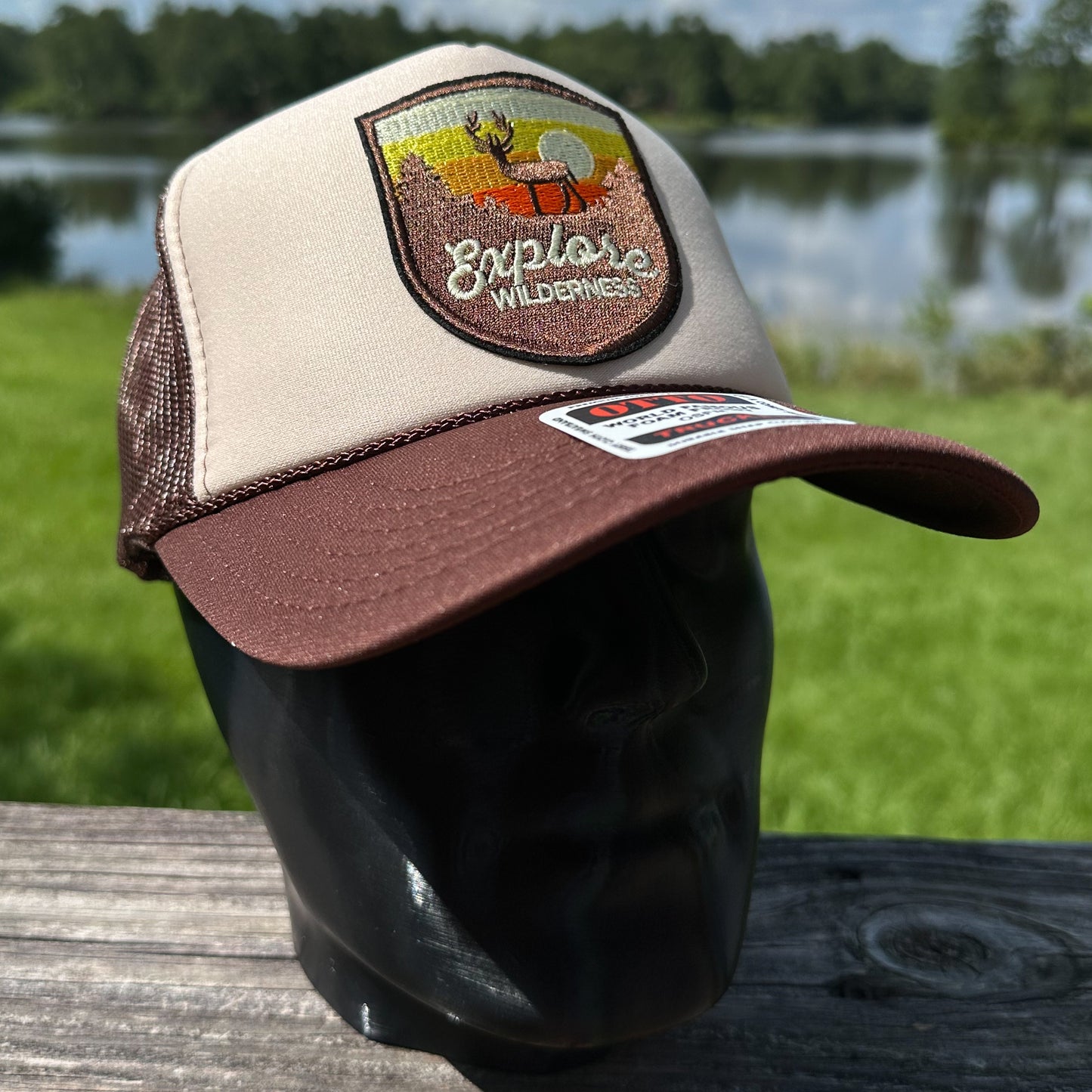 Explore the Wilderness | Tan & Brown Foam Front Rope Trucker Hat