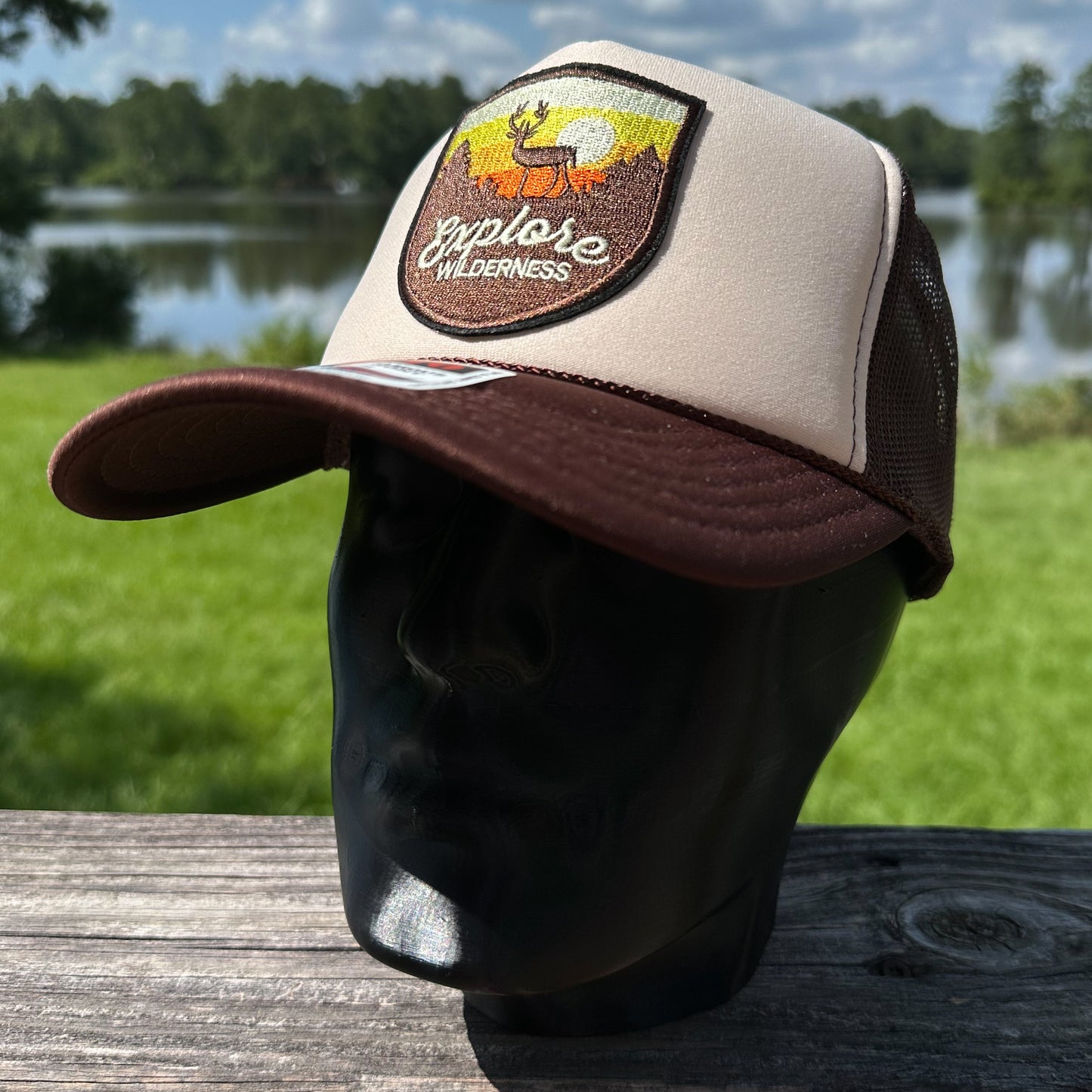 Explore the Wilderness | Tan & Brown Foam Front Rope Trucker Hat
