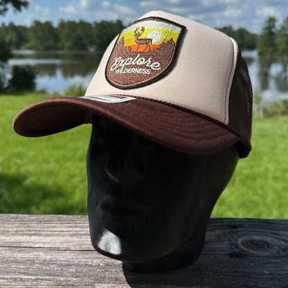 Explore the Wilderness | Tan & Brown Foam Front Rope Trucker Hat