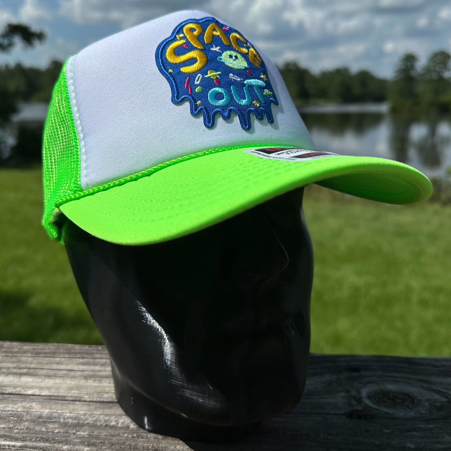 Space Out | Neon Green & White Otto Foam Front Rope Trucker Hat