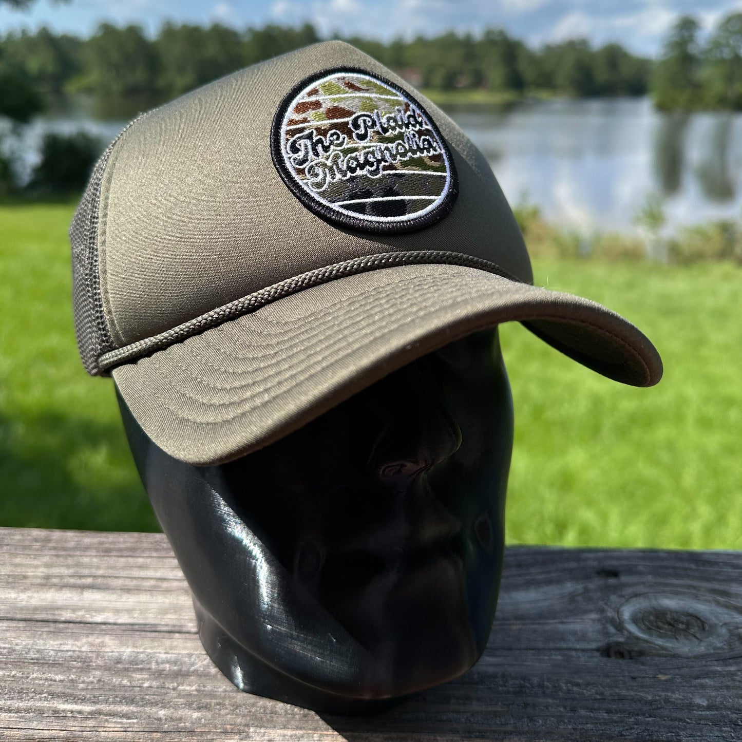 Plaid Magnolia | Olive Green Foam Front | Decky High Crown