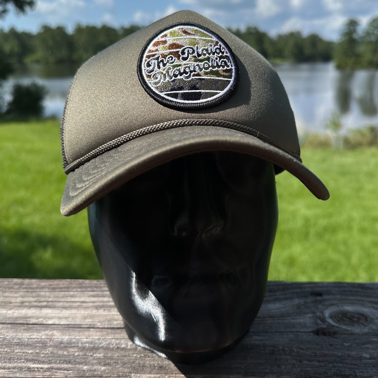Plaid Magnolia | Olive Green Foam Front | Decky High Crown