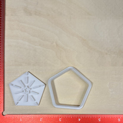 Starburst, Pentagon Shaped - Custom 3D Printed Cookie Cutter + Stamp Combo