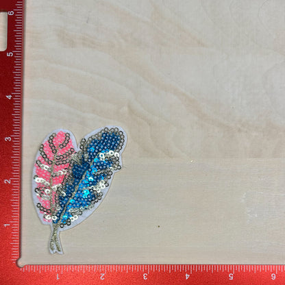 Feathers, Blue and Pink - Sequin Patch