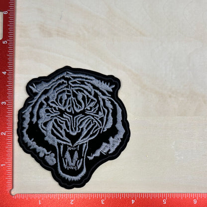 Tiger Head, Black and Gray - Embroidered Patch