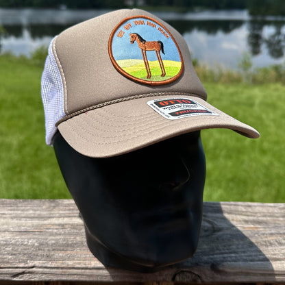 Get Off Your High Horse | Khaki & White Otto Foam Front Rope Trucker Hat
