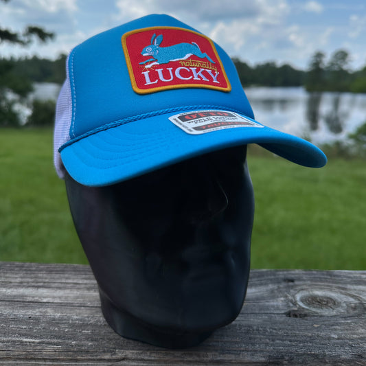 Naturally Lucky | Neon Blue and White Otto Foam Front Rope Trucker Hat
