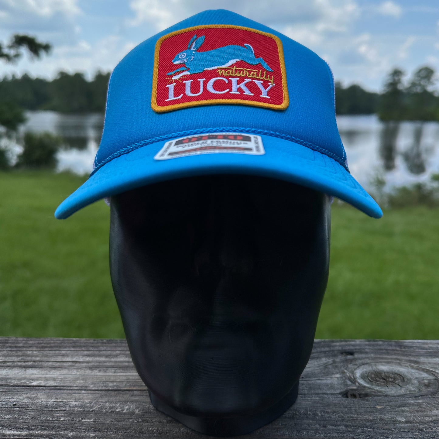 Naturally Lucky | Neon Blue and White Otto Foam Front Rope Trucker Hat