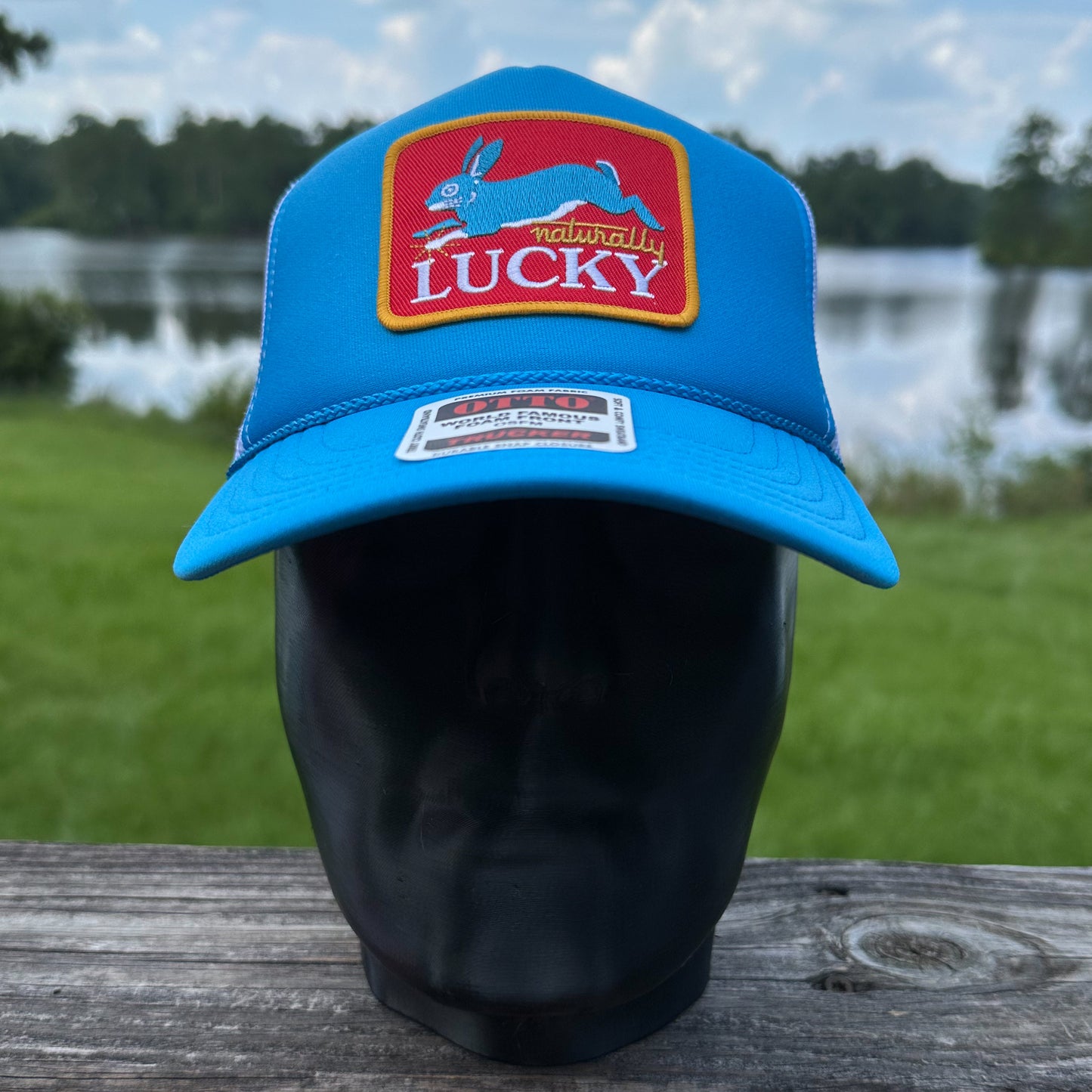 Naturally Lucky | Neon Blue and White Otto Foam Front Rope Trucker Hat