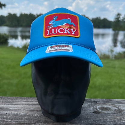 Naturally Lucky | Neon Blue and White Otto Foam Front Rope Trucker Hat
