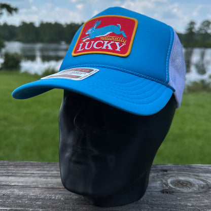 Naturally Lucky | Neon Blue and White Otto Foam Front Rope Trucker Hat