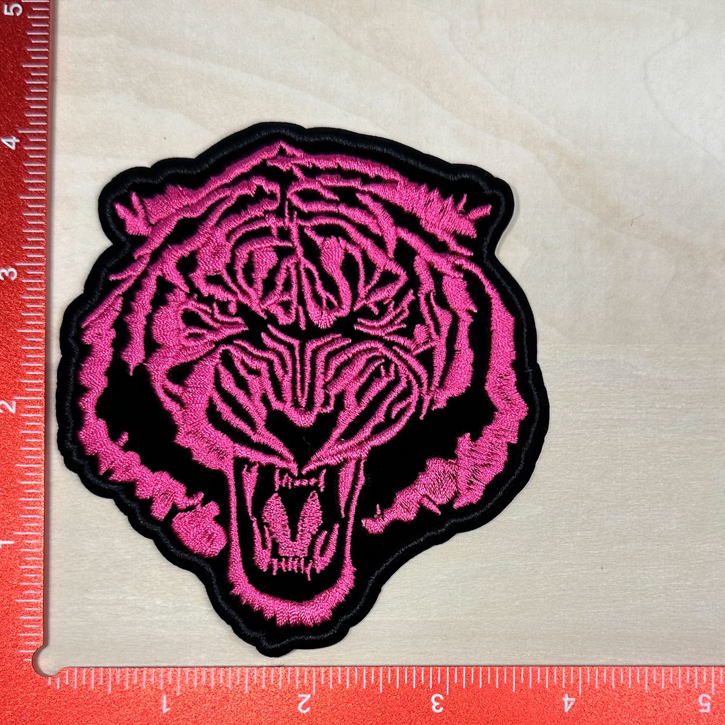 Tiger Head, Black and Pink - Embroidered Patch