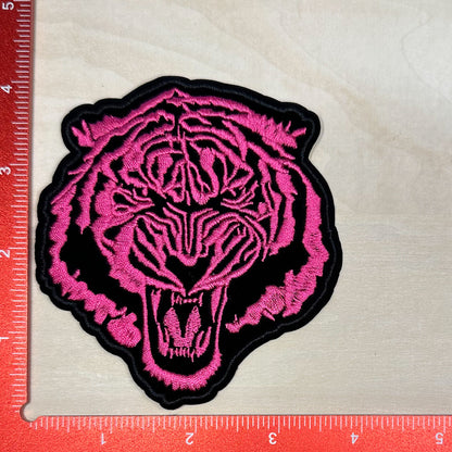 Tiger Head, Black and Pink - Embroidered Patch