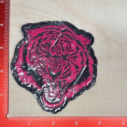 Tiger Head, Black and Pink - Embroidered Patch