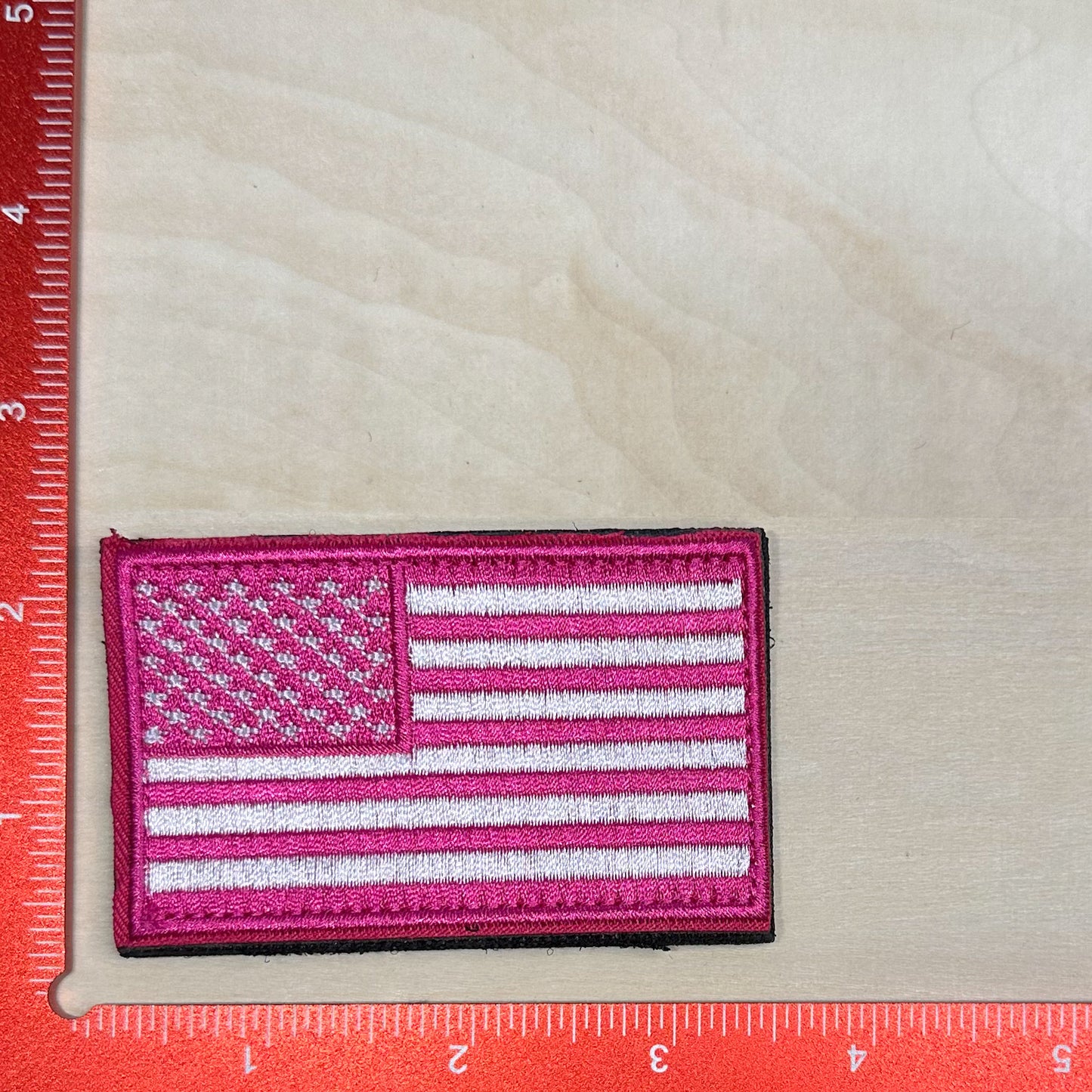 American Flag, Pink - Embroidered Patch with Hook & Loop Backing